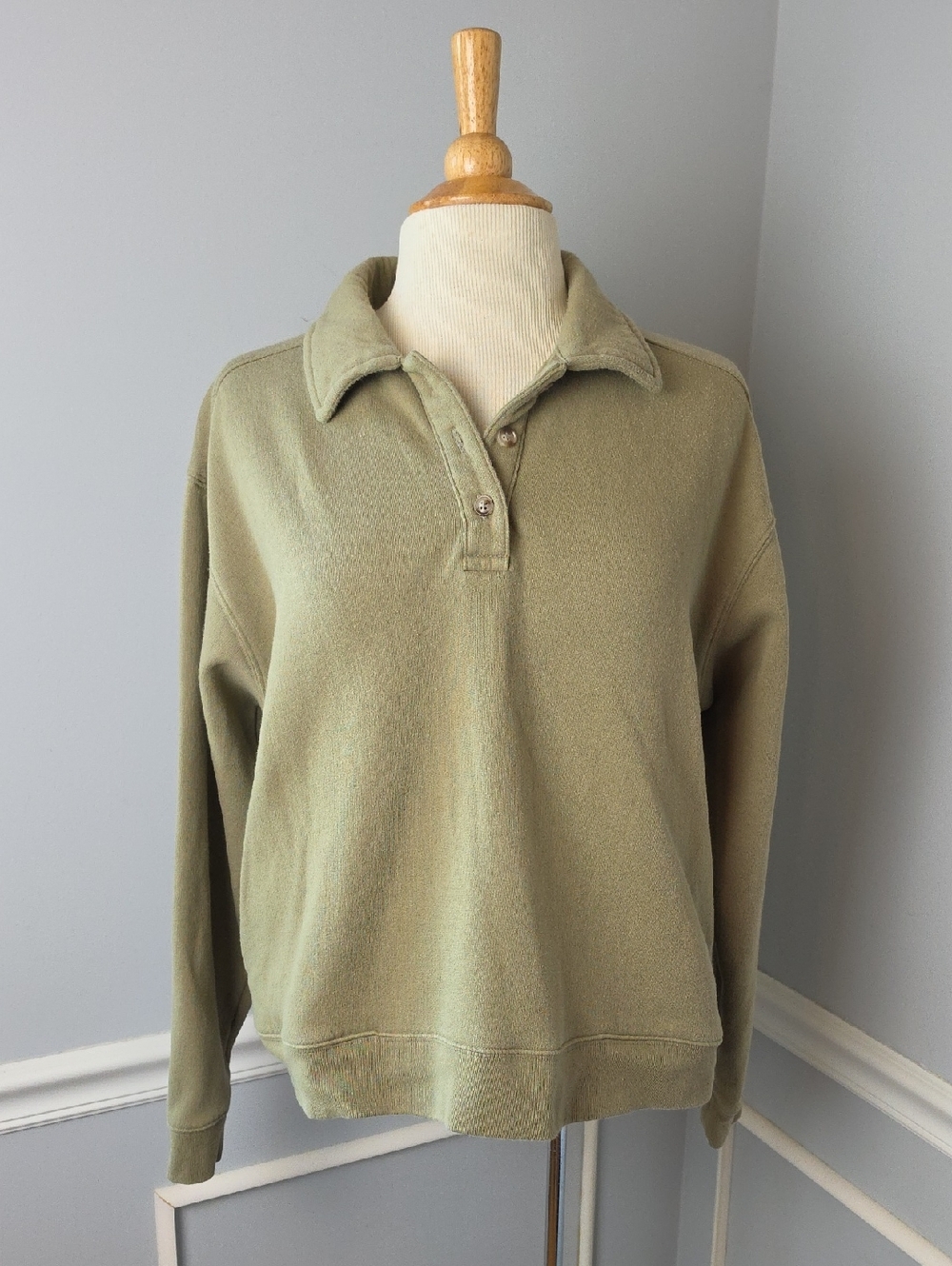 PINK VICTORIA'S SECRET Green Button Collared Pockets Athleisure Sweatshirt M